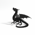 Full body solid black articulating 3D printed dragon figurine on white background