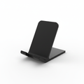 Solid black 3D printed minimalist phone stand on white background