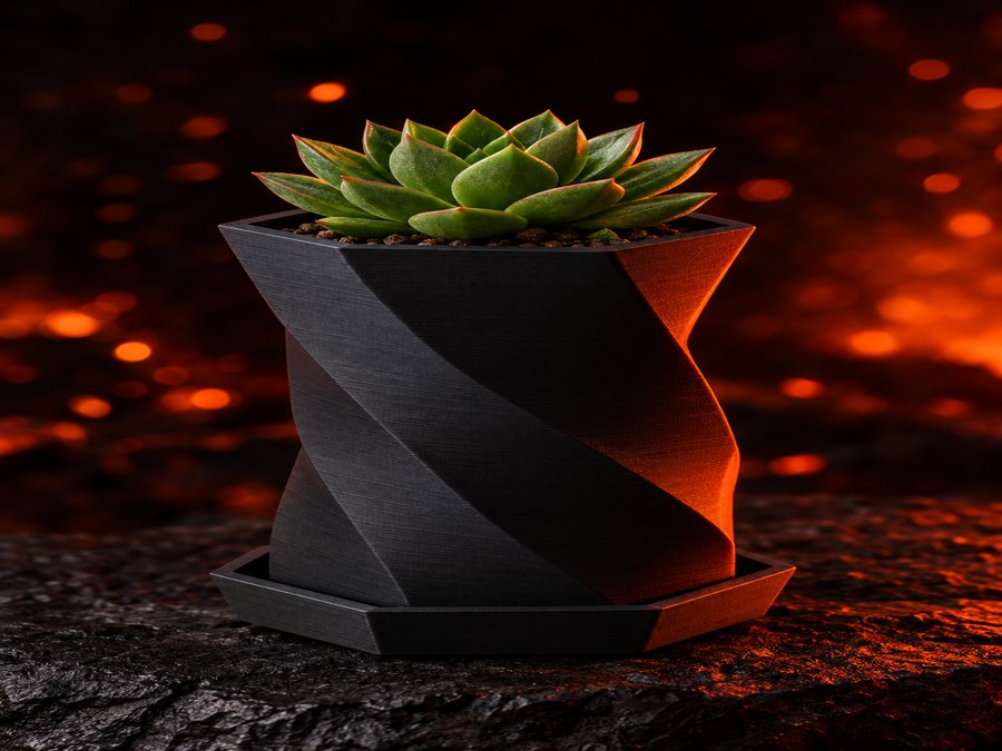 Twisted Hex Planter with Saucer