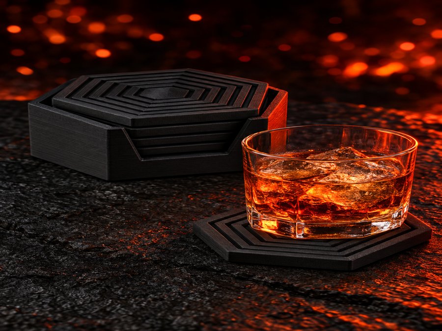 Layered Hex Coaster Set (4 + Holder)